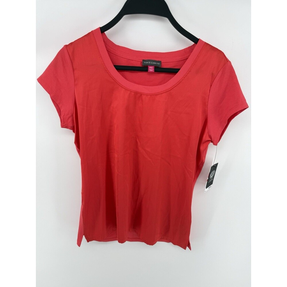 Vince Camuto Mixed Media Knit Top Womens PXS Orange Short Sleeve